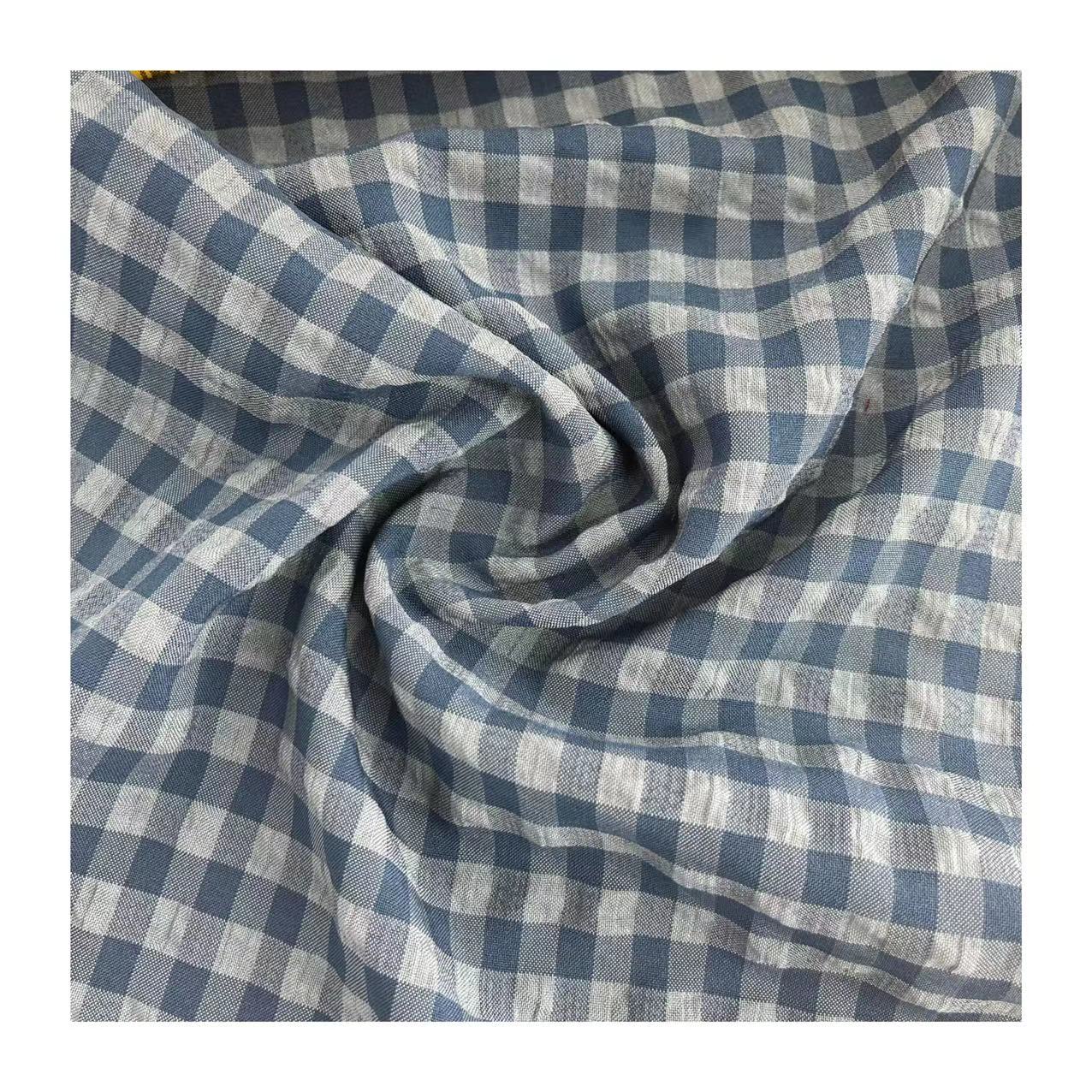 Polyester Cation plaid seersucker fabric for Dress and blouse