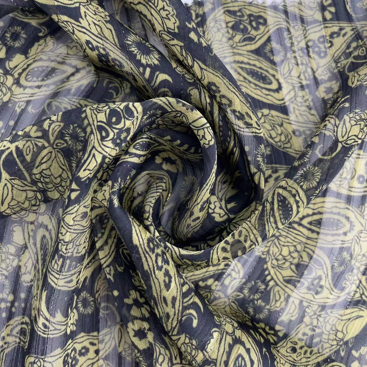 Elegant 100% Polyester Bronzed Floral Printed Chiffon Fabric for Party Pear