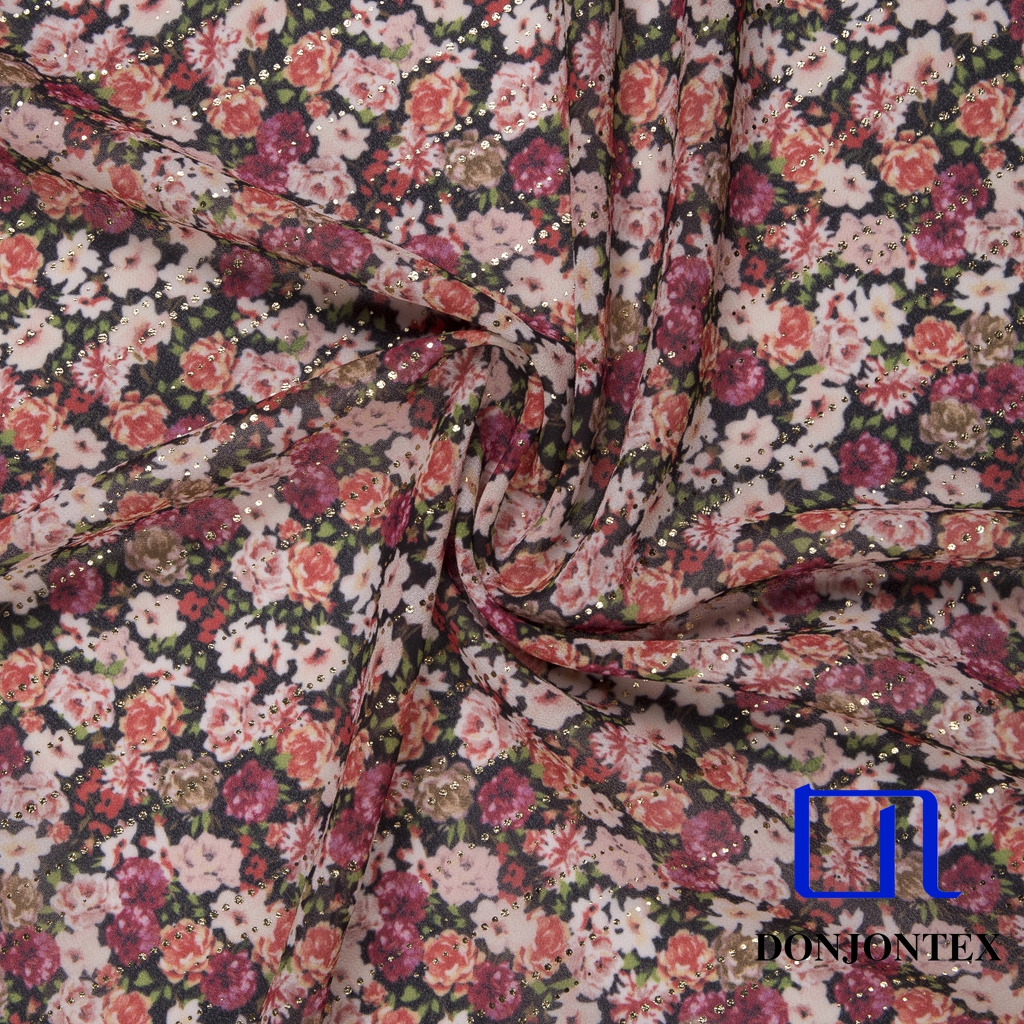 2025 flower printed 100%Polyester silk chiffon fabric for summer dress, skirt