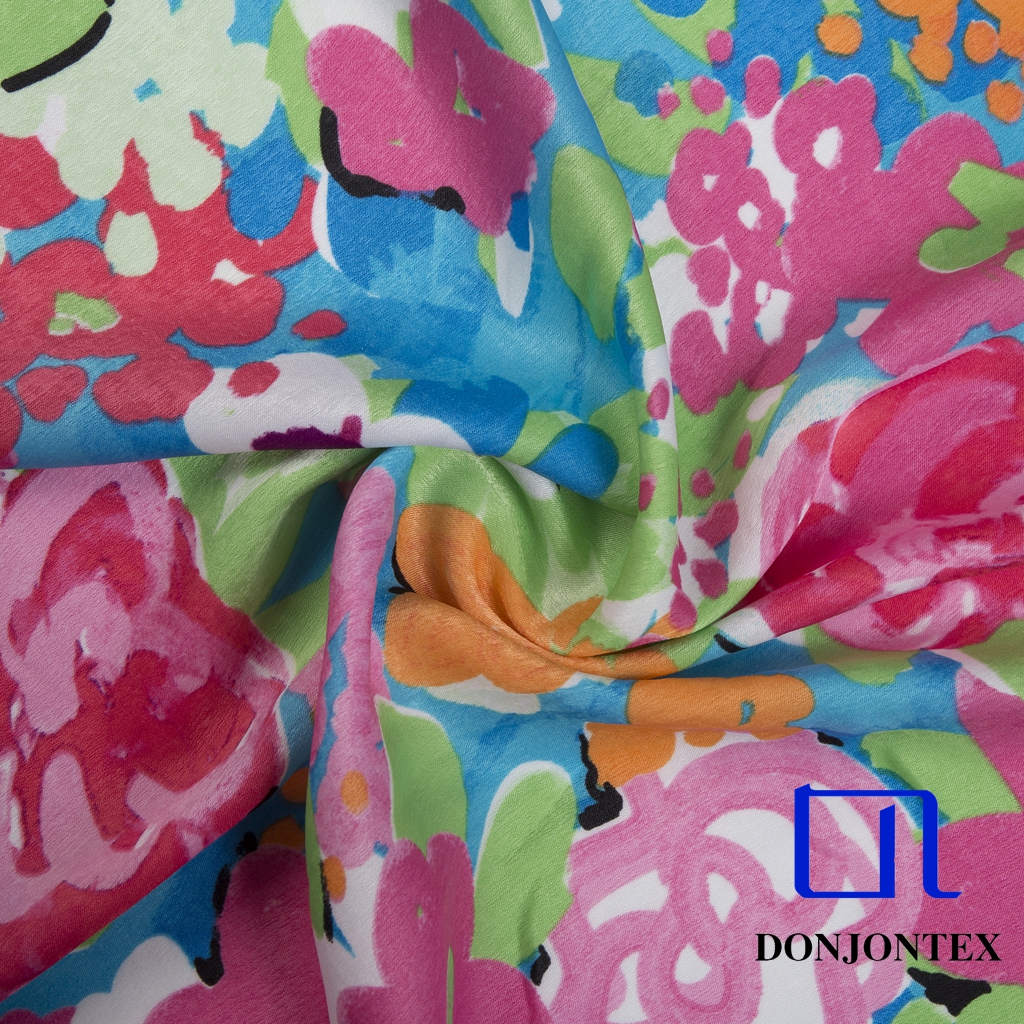 100% Recycled Polyester Flower Printed Crepe Chiffon Fabric for Party Pear