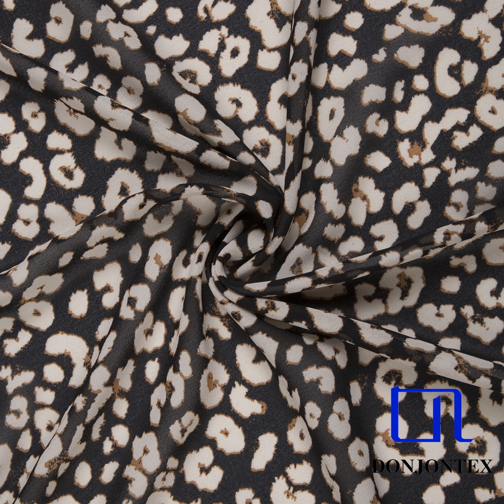 GRS Certificated 100% Recycled Polyester Leopard Printed Chiffon Fabric for Long Dress and Skirt