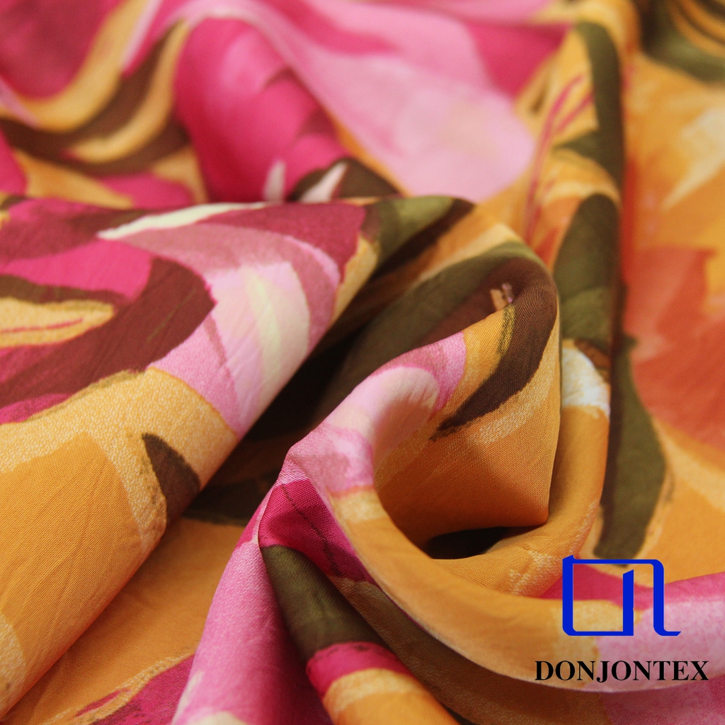 Exclusive 100% Polyester Floral Printing Satin Fabric for Women Long Dress