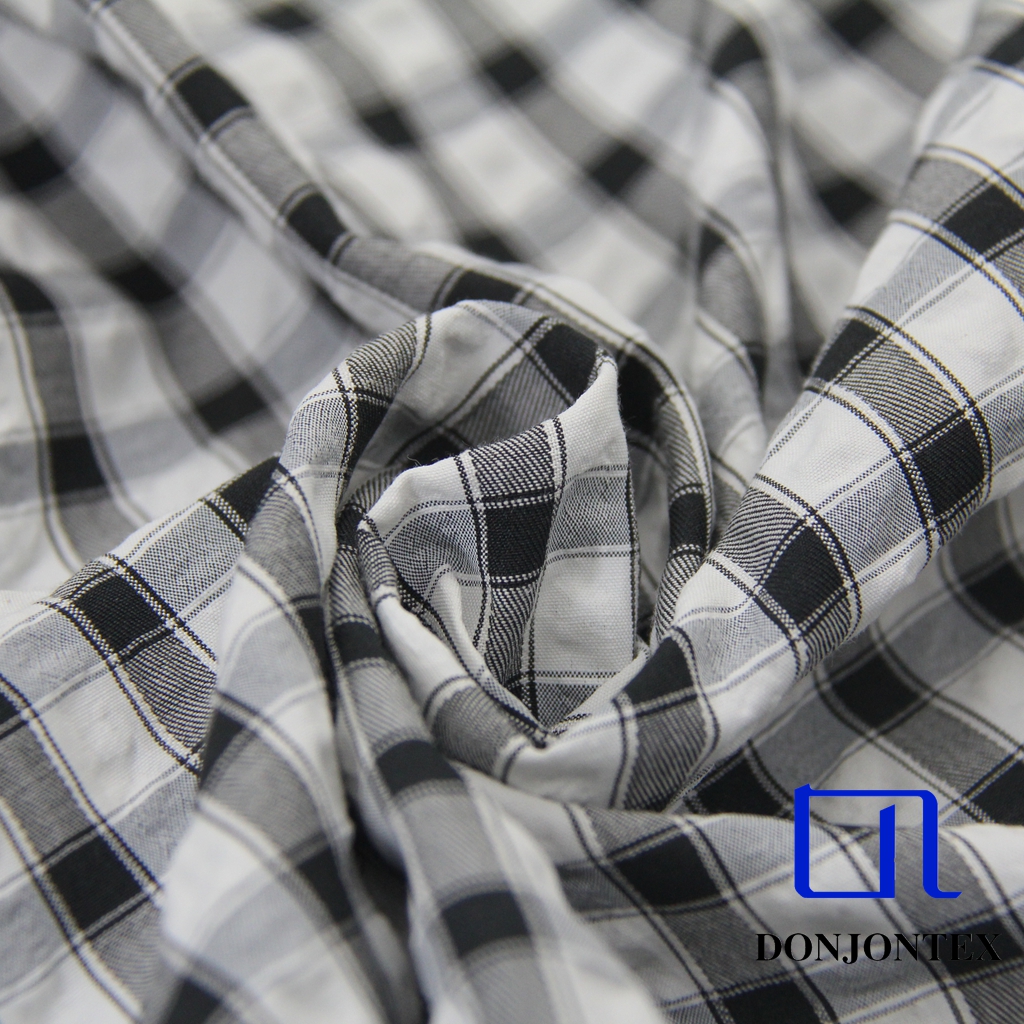 Latest Fashion Polyester Rayon Cotton Check Fabric for Women Dress