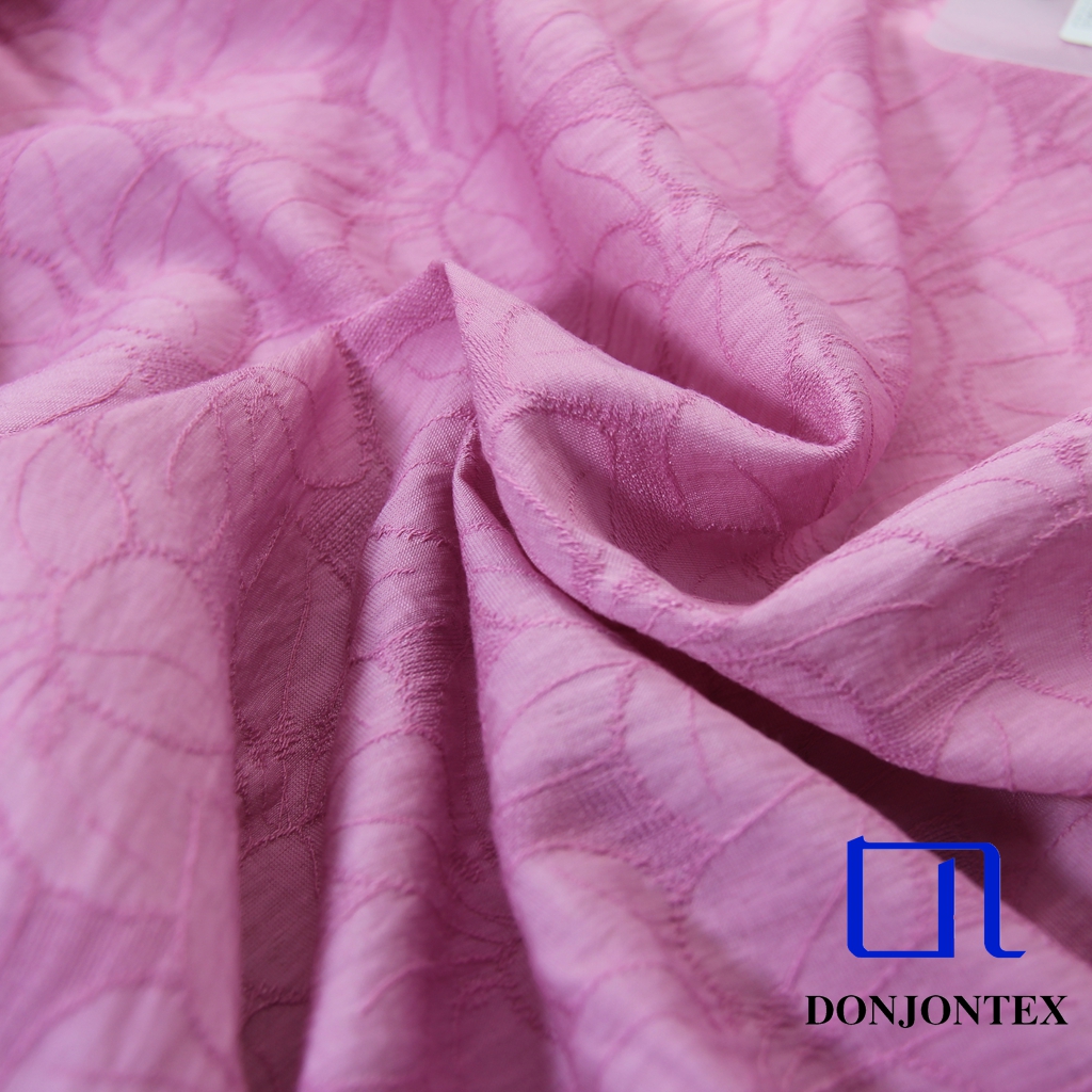 Pink Color Rayon Nylon Rayon Linen Fabric Big Flower Jacquard Fabric for Beachwear and Women Dress